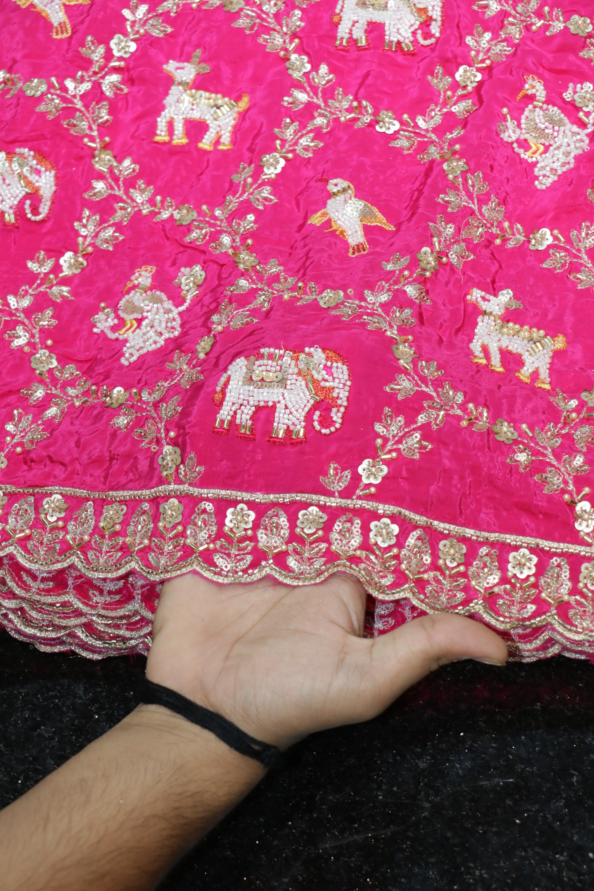 276-Heavy Color Set Pure Natural Crepe With Beads and Sequins Embroidery Work 44 Inch Width Allover/Daman