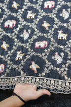276-Heavy Color Set Pure Natural Crepe With Beads and Sequins Embroidery Work 44 Inch Width Allover/Daman