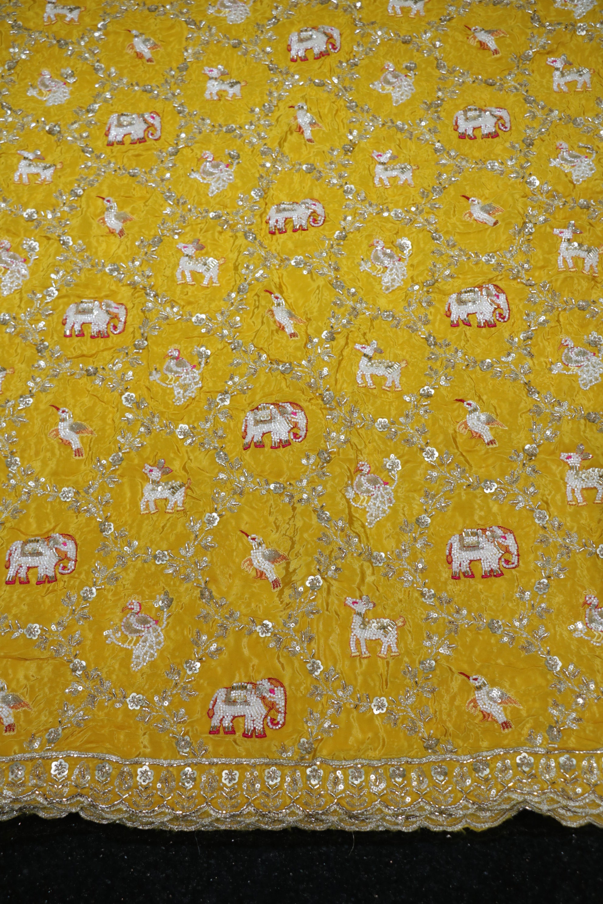 276-Heavy Color Set Pure Natural Crepe With Beads and Sequins Embroidery Work 44 Inch Width Allover/Daman