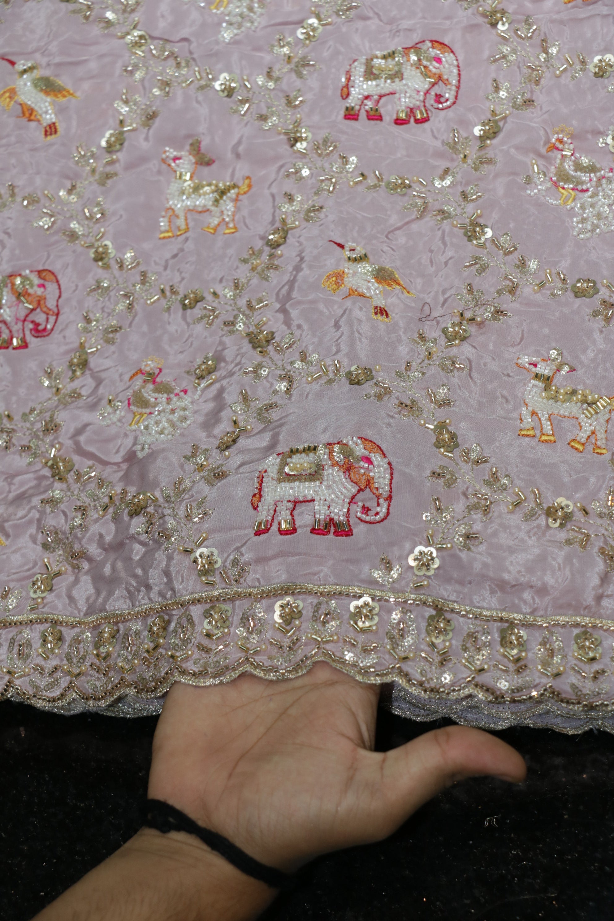 276-Heavy Color Set Pure Natural Crepe With Beads and Sequins Embroidery Work 44 Inch Width Allover/Daman