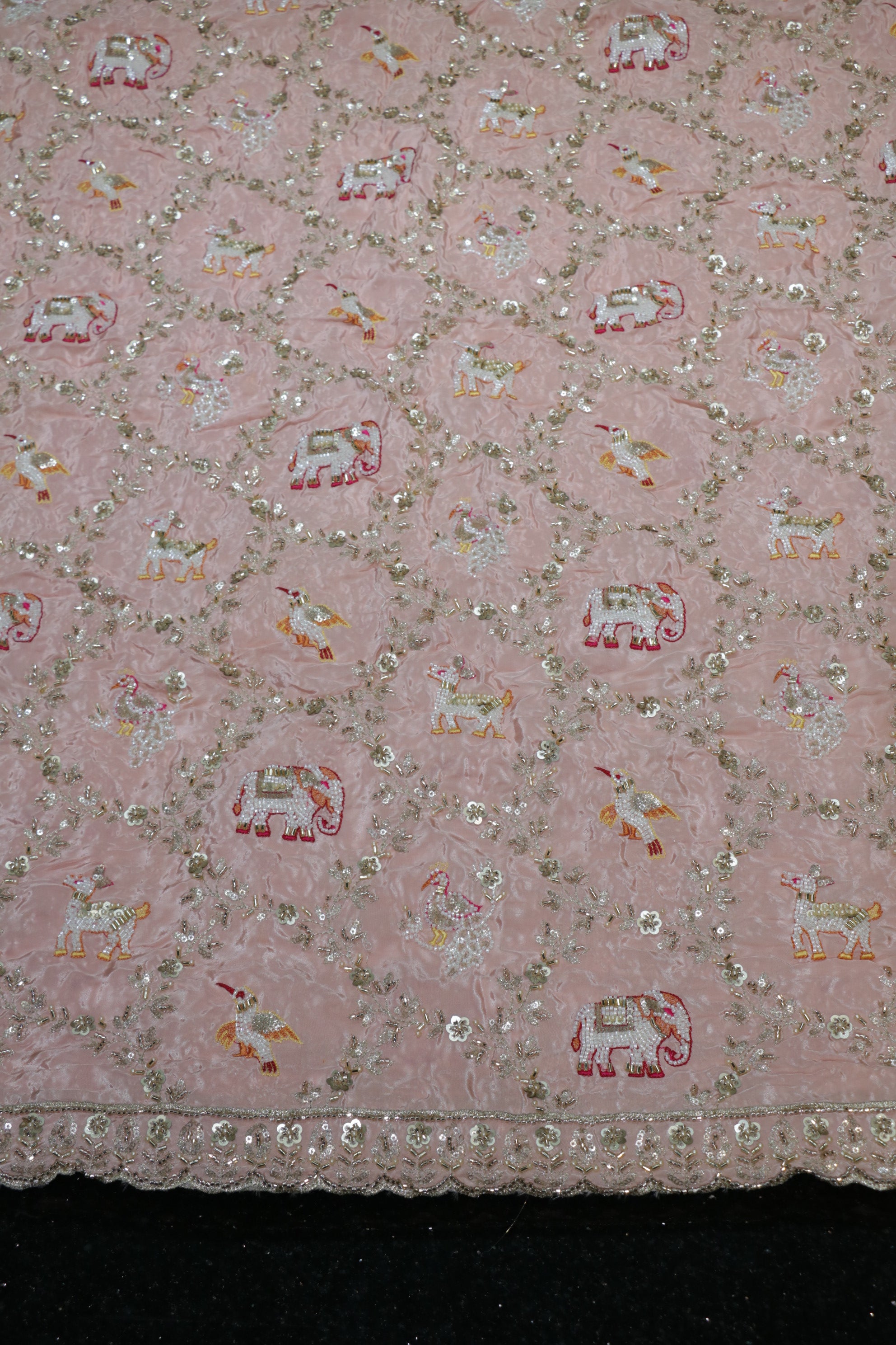 276-Heavy Color Set Pure Natural Crepe With Beads and Sequins Embroidery Work 44 Inch Width Allover/Daman
