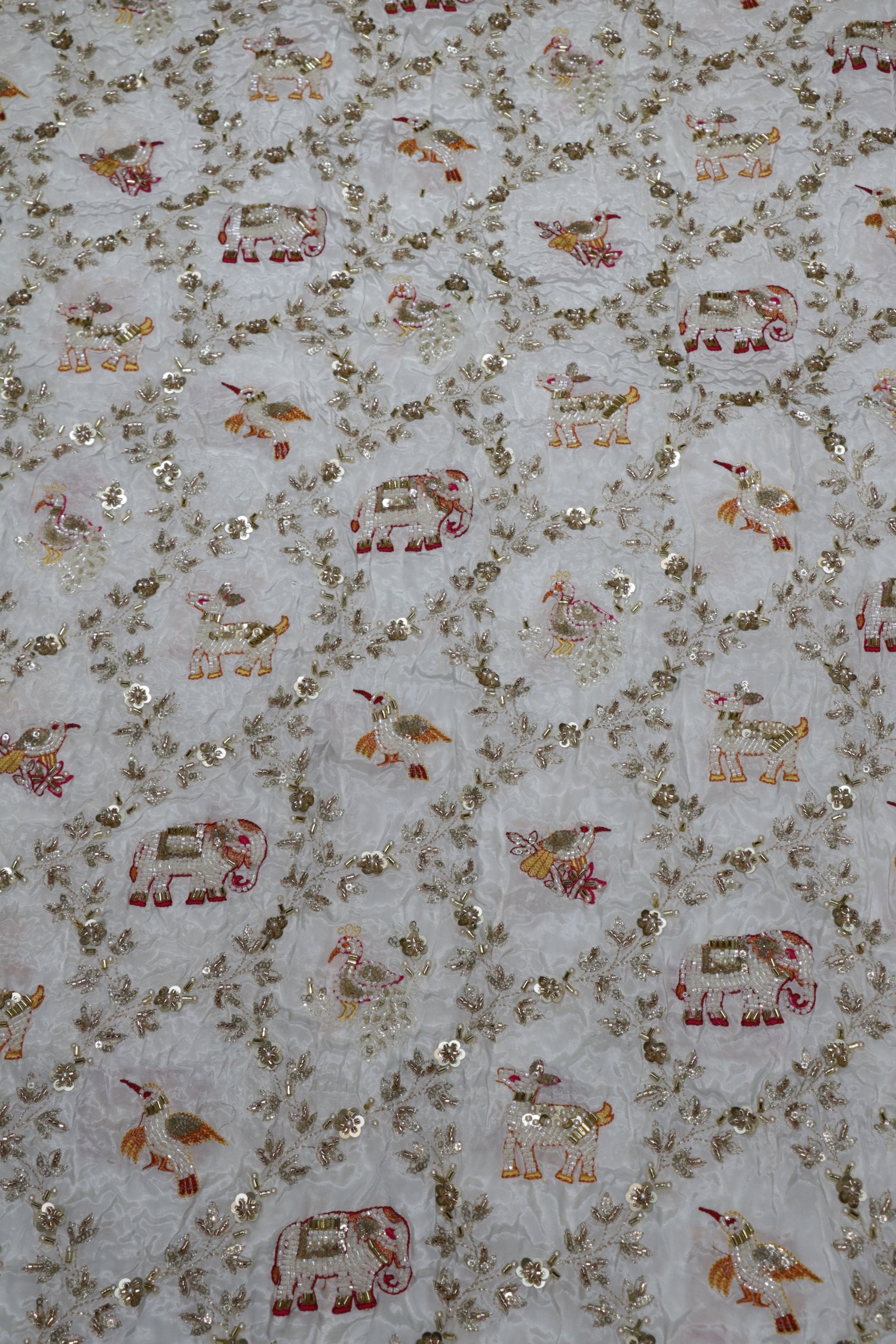 276-Dyable Pure Natural Crepe With Beads and Sequins Embroidery Work 44 Inch Width Allover