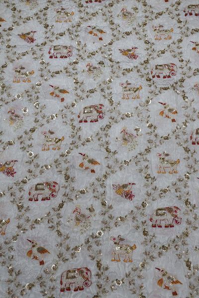 276-Dyable Pure Natural Crepe With Beads and Sequins Embroidery Work 44 Inch Width Allover