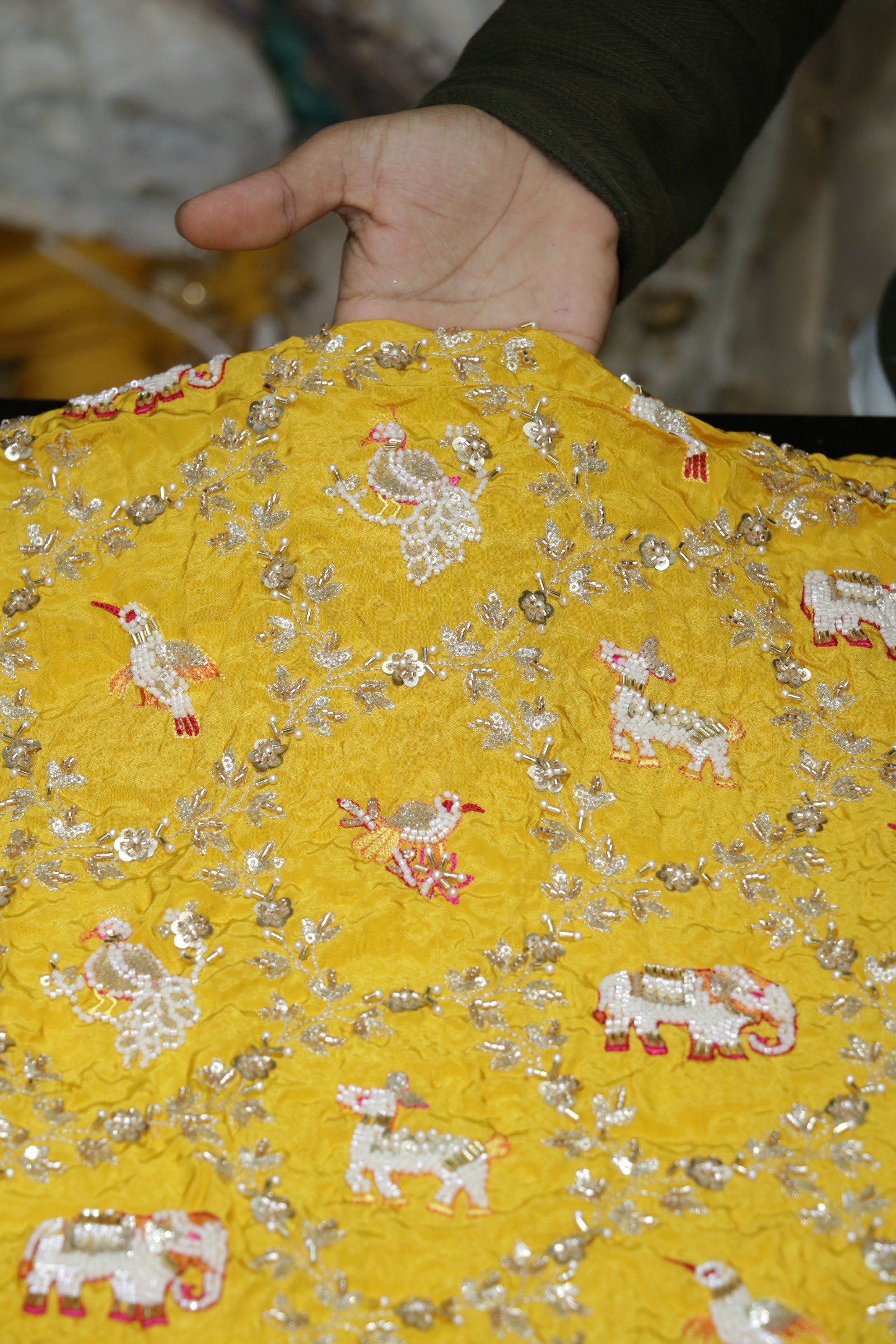 276-Color Set Pure Natural Crepe With Beads and Sequins Embroidery Work 44 Inch Width Allover