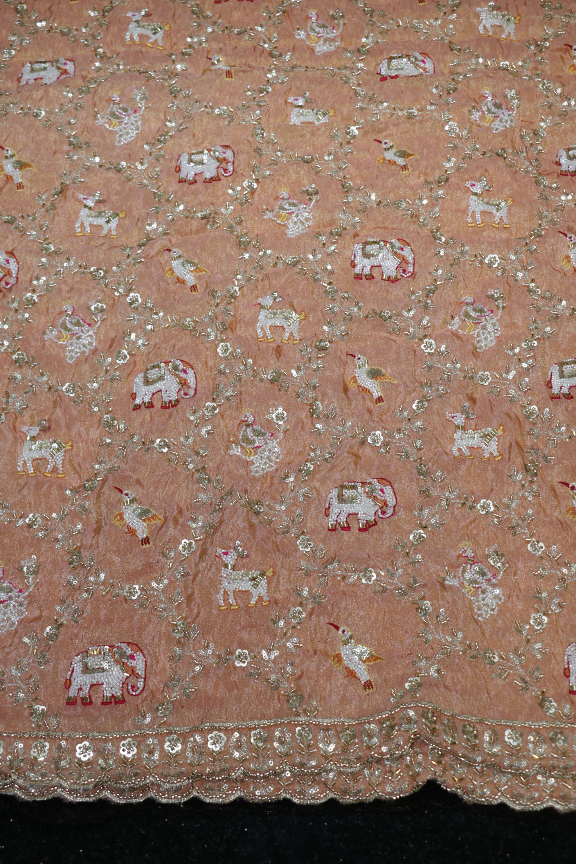 276-Heavy Color Set Pure Tissue Gold With Beads and Sequins Embroidery Work 44 Inch Width Allover/Daman