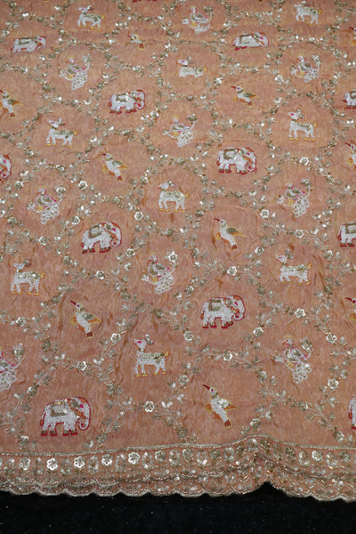 276-Heavy Color Set Pure Tissue Gold With Beads and Sequins Embroidery Work 44 Inch Width Allover/Daman