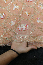 276-Heavy Color Set Pure Tissue Gold With Beads and Sequins Embroidery Work 44 Inch Width Allover/Daman