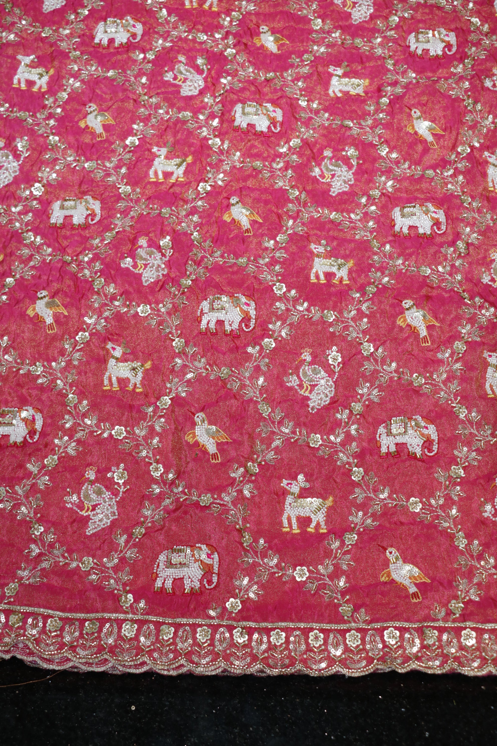 276-Heavy Color Set Pure Tissue Gold With Beads and Sequins Embroidery Work 44 Inch Width Allover/Daman