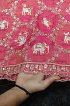 276-Heavy Color Set Pure Tissue Gold With Beads and Sequins Embroidery Work 44 Inch Width Allover/Daman