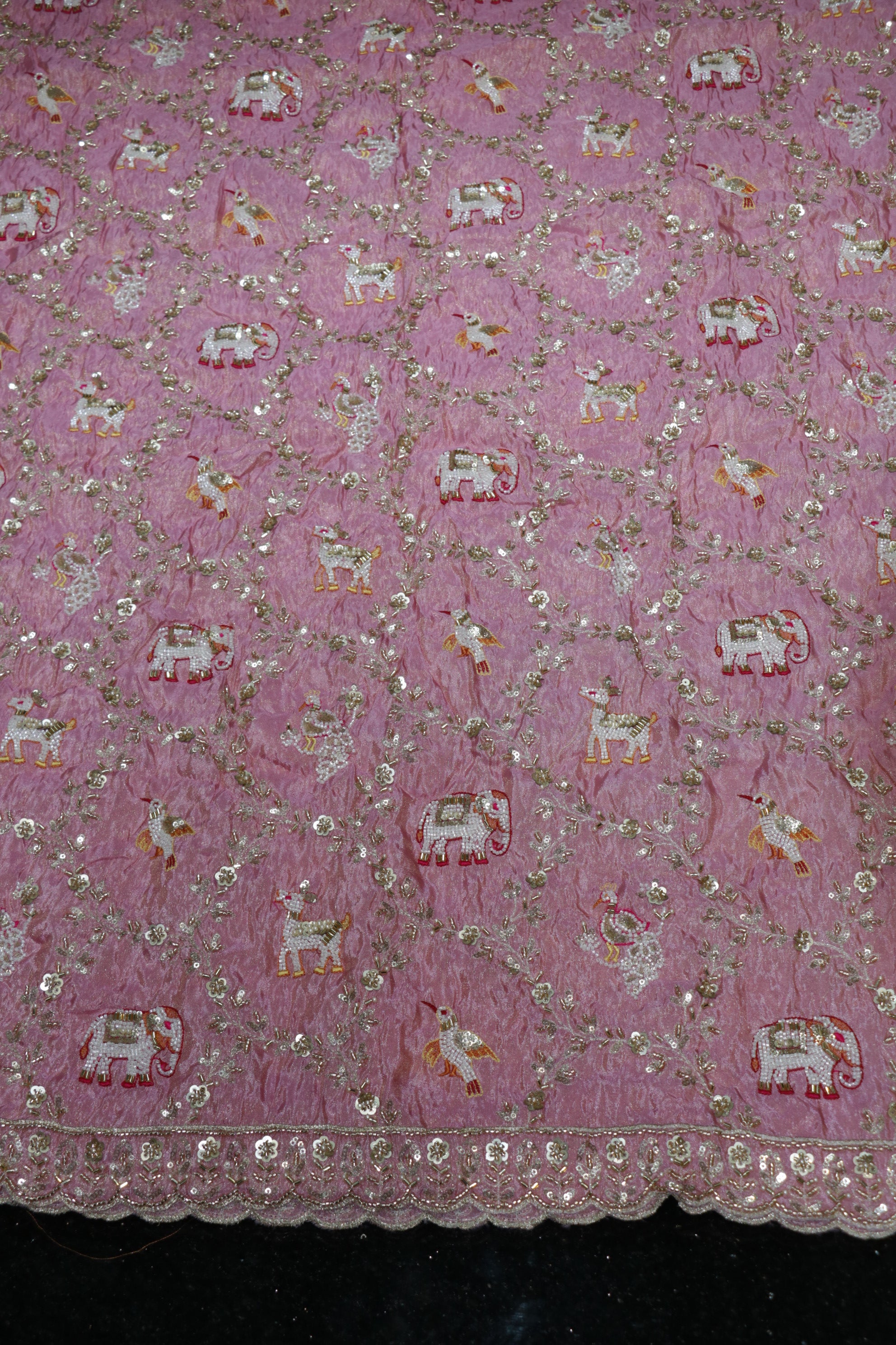 276-Heavy Color Set Pure Tissue Gold With Beads and Sequins Embroidery Work 44 Inch Width Allover/Daman