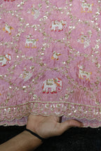 276-Heavy Color Set Pure Tissue Gold With Beads and Sequins Embroidery Work 44 Inch Width Allover/Daman