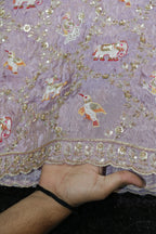 276-Heavy Color Set Pure Tissue Gold With Beads and Sequins Embroidery Work 44 Inch Width Allover/Daman
