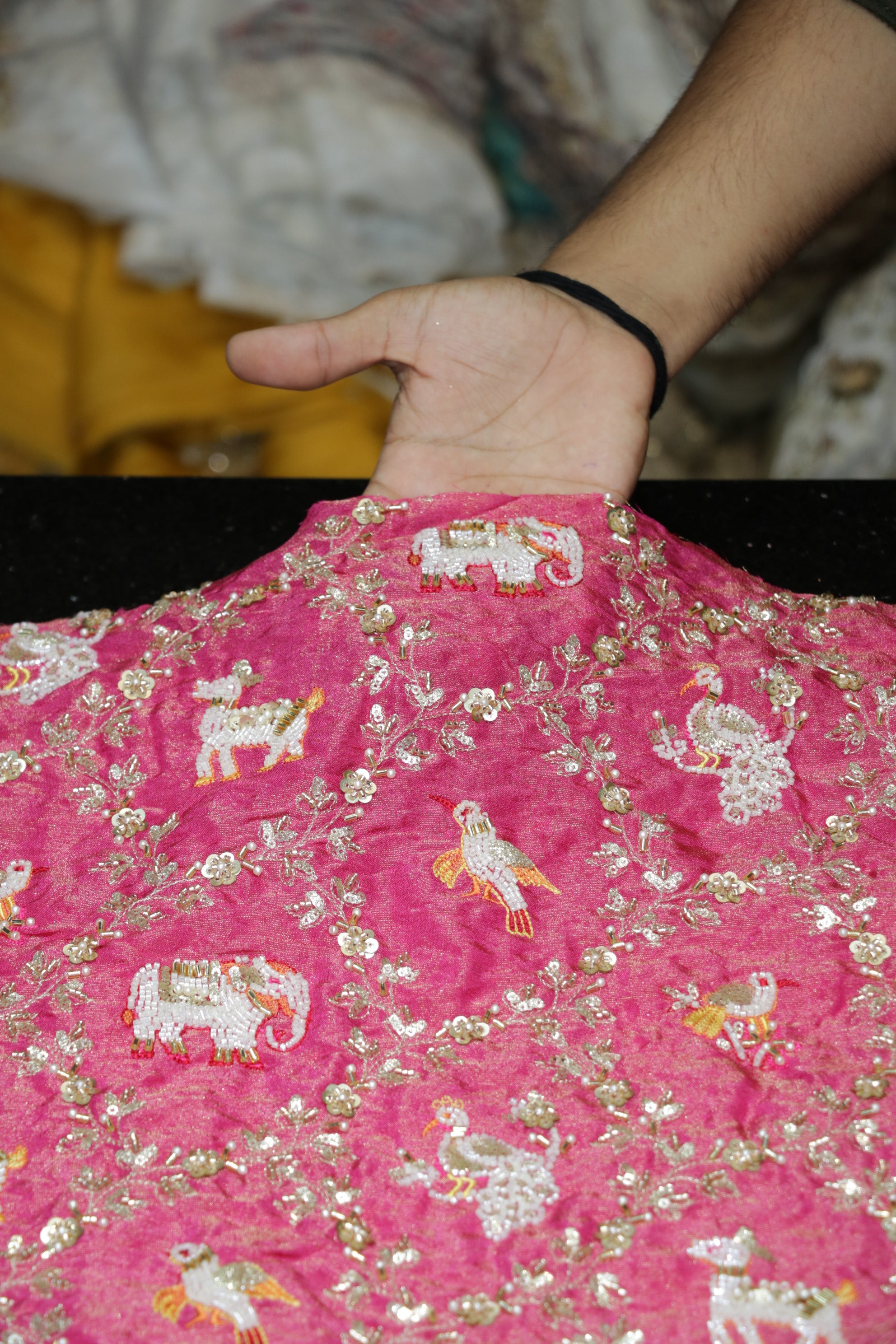 276-Color Set Pure Tissue Gold With Beads and Sequins Embroidery Work 44 Inch Width Allover