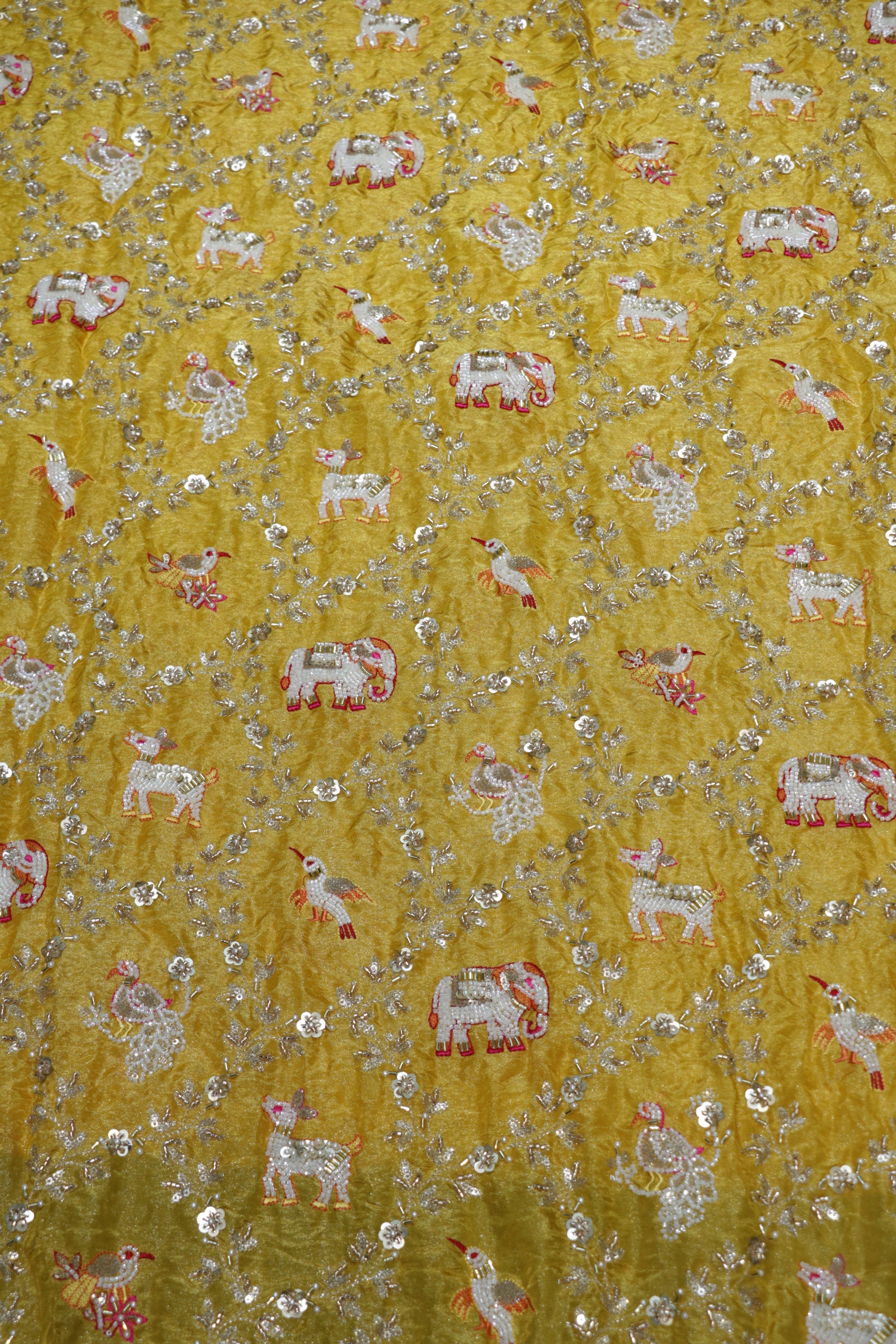 276-Color Set Pure Tissue Gold With Beads and Sequins Embroidery Work 44 Inch Width Allover