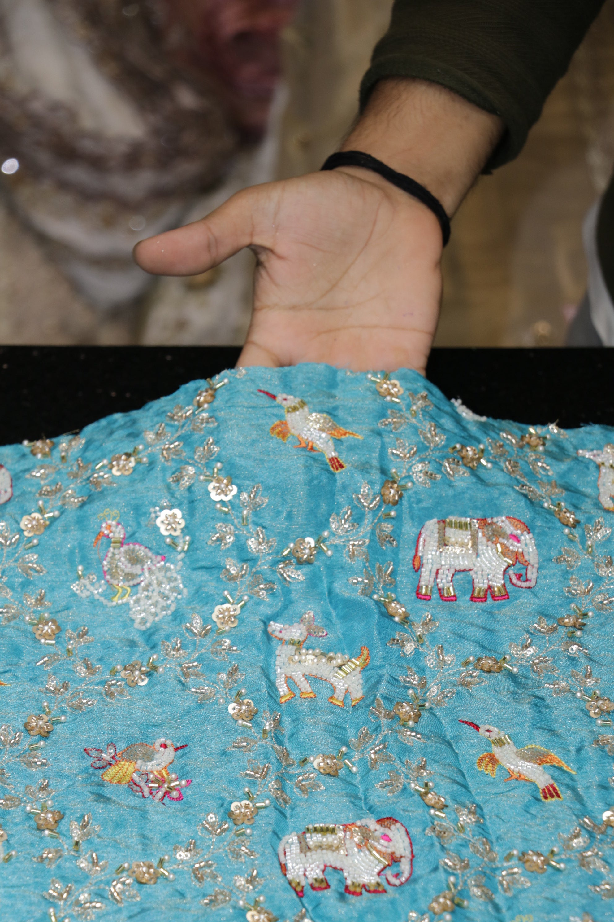 276-Color Set Pure Tissue Gold With Beads and Sequins Embroidery Work 44 Inch Width Allover