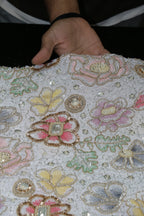 234-Dyable Pure Tissue Gold, Natural Crepe, Kanjivaram, Giraffe, Net With Beads and Sequins Embroidery Work 44 Inch Width Allover