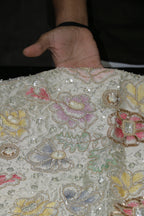 234-Dyable Pure Tissue Gold, Natural Crepe, Kanjivaram, Giraffe, Net With Beads and Sequins Embroidery Work 44 Inch Width Allover