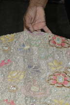 234-Dyable Pure Tissue Gold, Natural Crepe, Kanjivaram, Giraffe, Net With Beads and Sequins Embroidery Work 44 Inch Width Allover