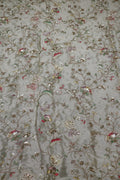 322-Dyable Pure Tissue Gold, Natural Crepe, Kanjivaram, Giraffe With Beads and Sequins Embroidery Work 44 Inch Width Allover