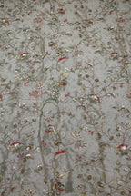 322-Dyable Pure Tissue Gold, Natural Crepe, Kanjivaram, Giraffe With Beads and Sequins Embroidery Work 44 Inch Width Allover