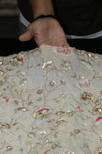 322-Dyable Pure Tissue Gold, Natural Crepe, Kanjivaram, Giraffe With Beads and Sequins Embroidery Work 44 Inch Width Allover