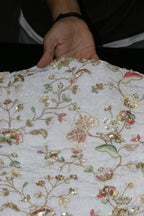 322-Dyable Pure Tissue Gold, Natural Crepe, Kanjivaram, Giraffe With Beads and Sequins Embroidery Work 44 Inch Width Allover