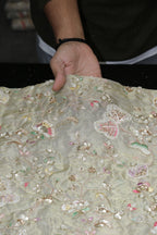 322-Dyable Pure Tissue Gold, Natural Crepe, Kanjivaram, Giraffe With Beads and Sequins Embroidery Work 44 Inch Width Allover
