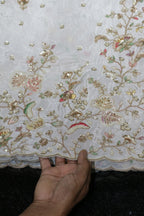 322-Dyable Pure Tissue Gold, Natural Crepe, Kanjivaram With Beads and Sequins Embroidery Work 58 Inch Width Daman