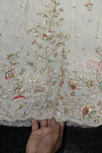 322-Dyable Pure Tissue Gold, Natural Crepe, Kanjivaram With Beads and Sequins Embroidery Work 58 Inch Width Daman