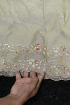 322-Dyable Pure Tissue Gold, Natural Crepe, Kanjivaram With Beads and Sequins Embroidery Work 44 Inch Width Dupatta