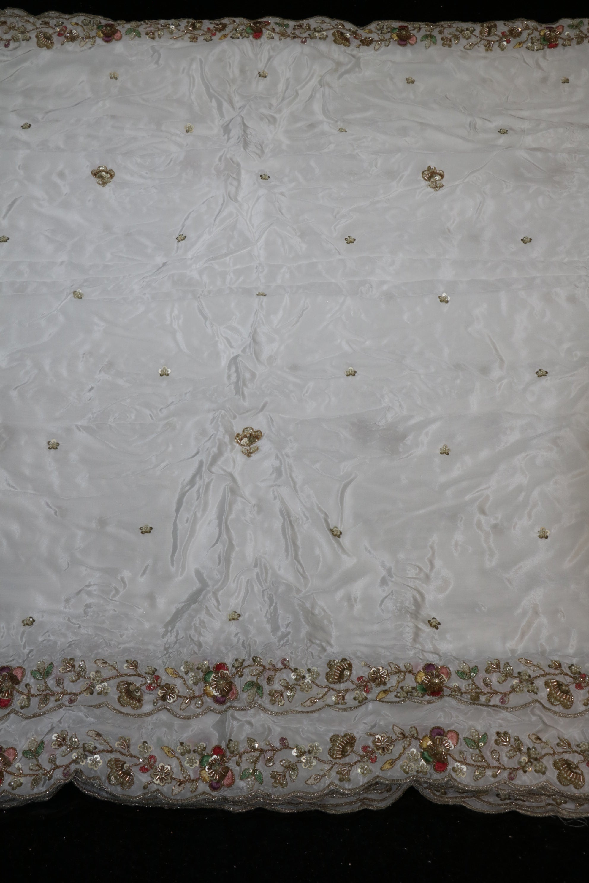 322-Dyable Pure Tissue Gold, Natural Crepe, Kanjivaram With Beads and Sequins Embroidery Work 44 Inch Width Dupatta