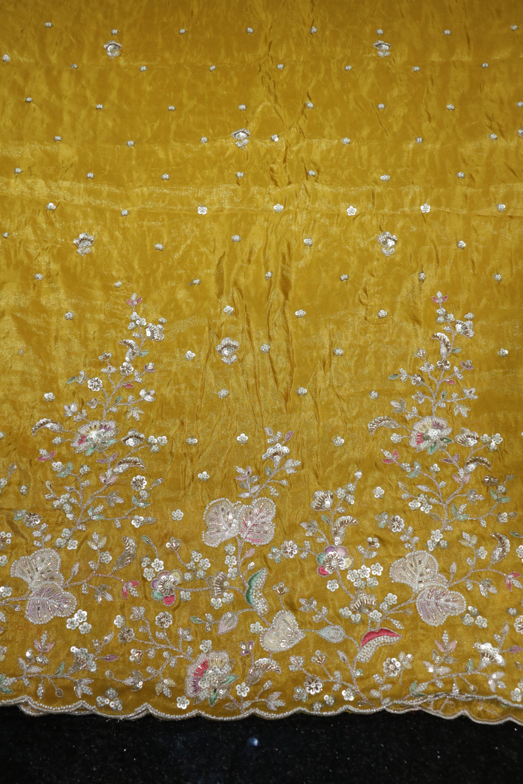 322-Color Set Pure Tissue Gold With Beads and Sequins Embroidery Work 58 Inch Width Daman