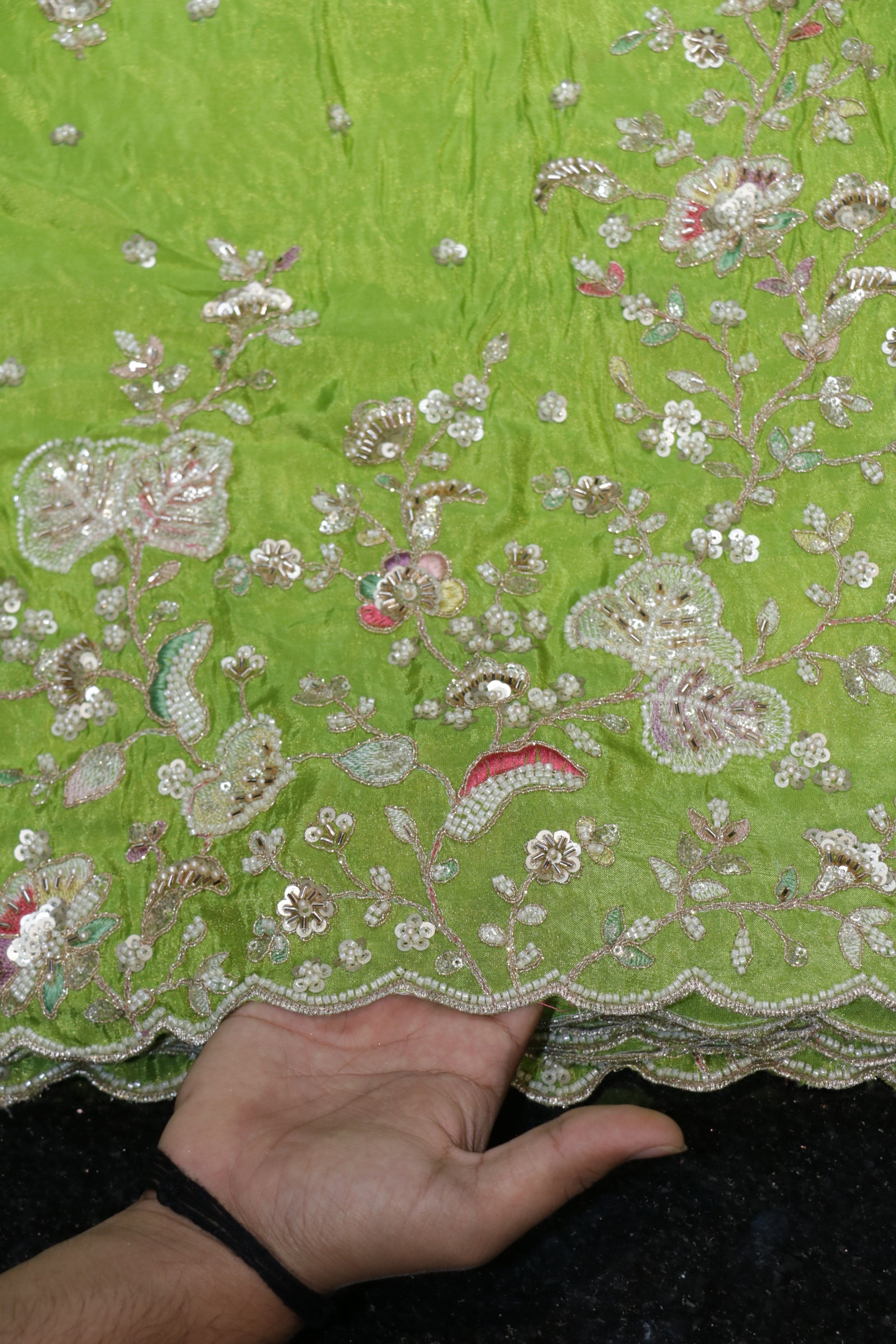 322-Color Set Pure Tissue Gold With Beads and Sequins Embroidery Work 58 Inch Width Daman