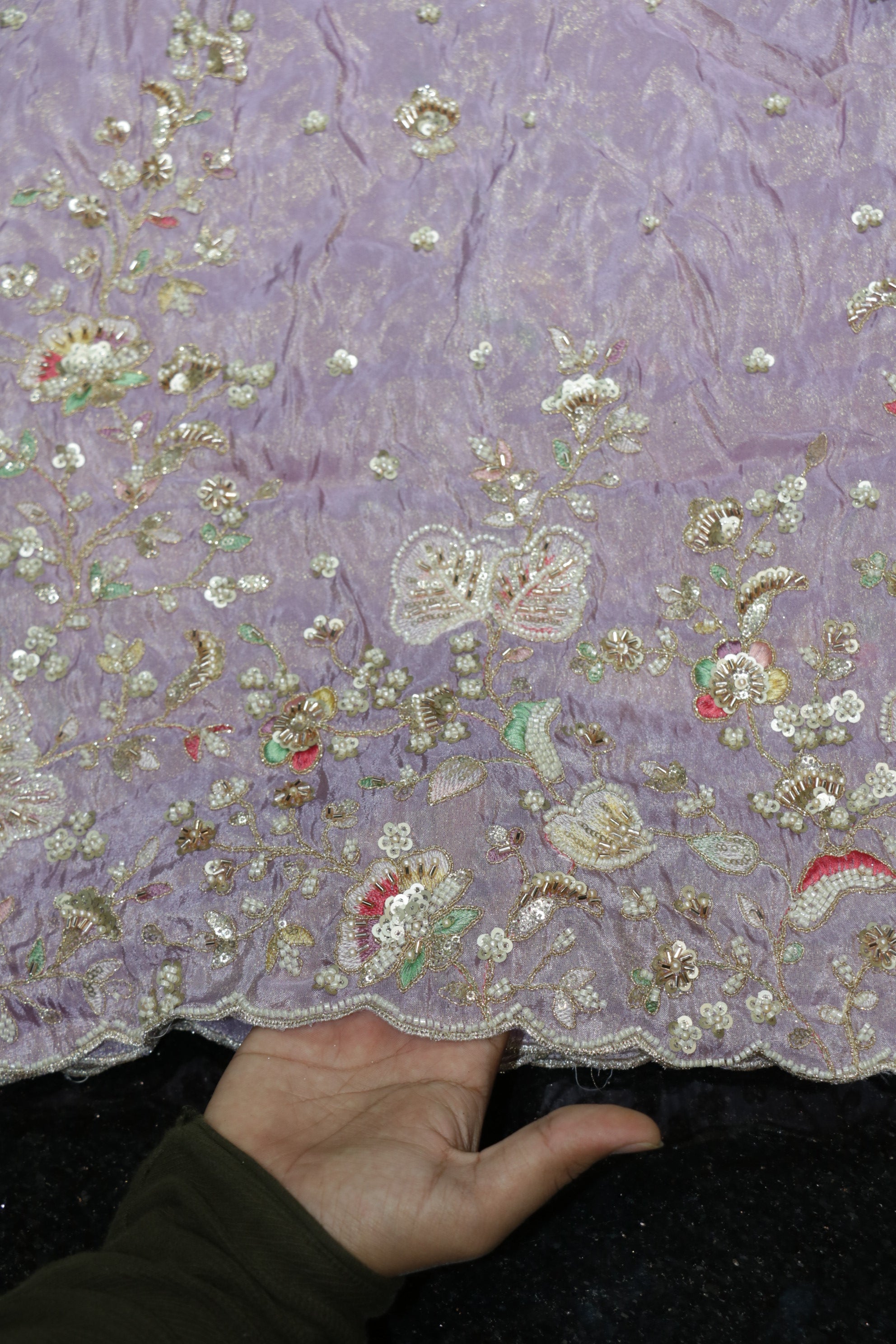 322-Color Set Pure Tissue Gold With Beads and Sequins Embroidery Work 58 Inch Width Daman