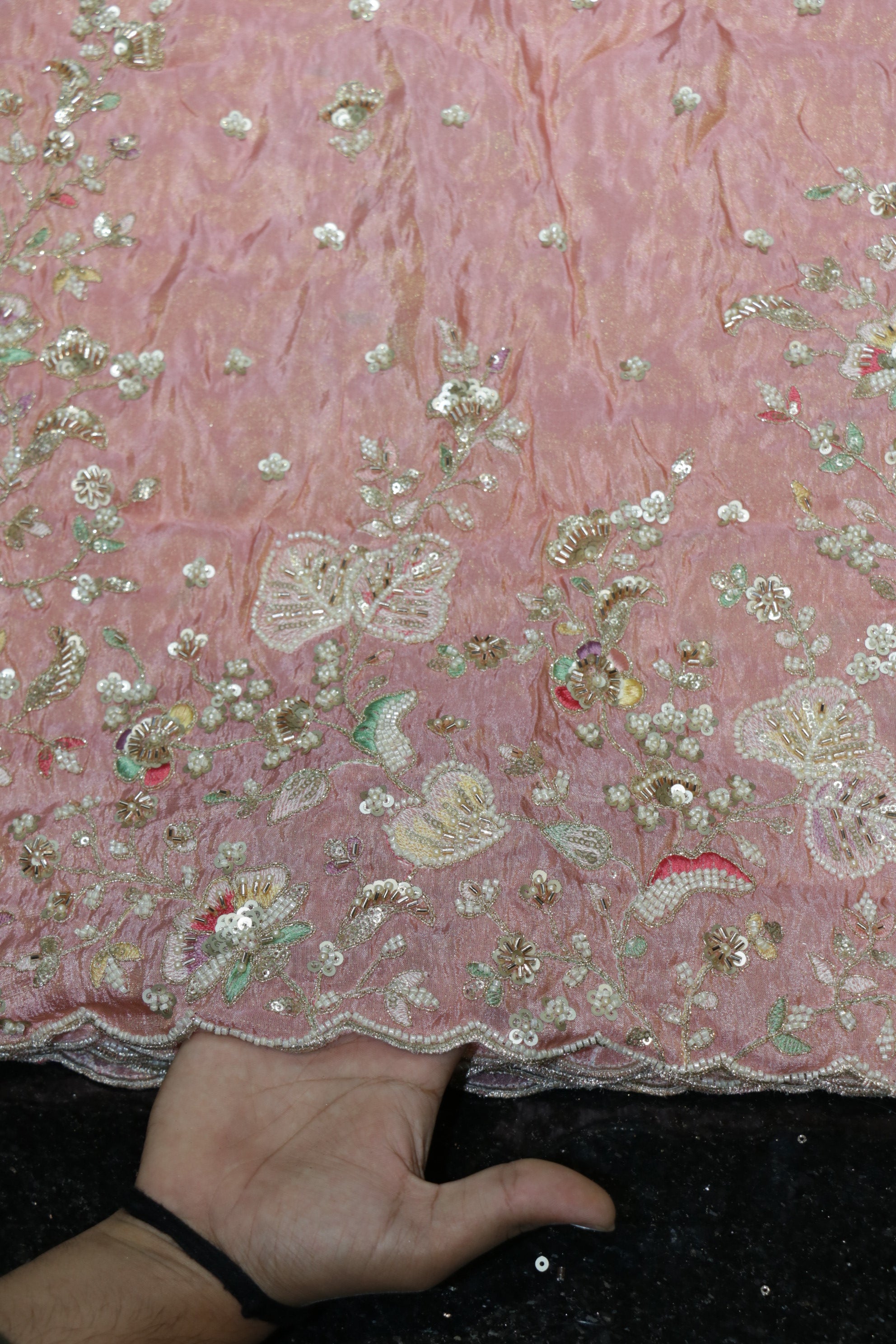 322-Color Set Pure Tissue Gold With Beads and Sequins Embroidery Work 58 Inch Width Daman