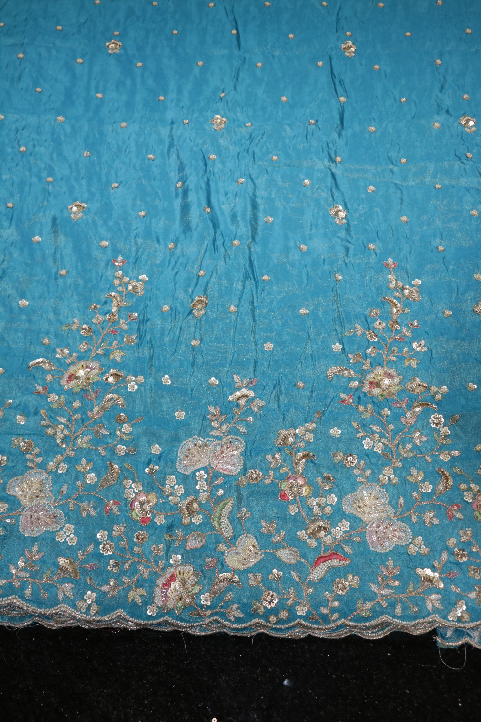 322-Color Set Pure Tissue Gold With Beads and Sequins Embroidery Work 58 Inch Width Daman