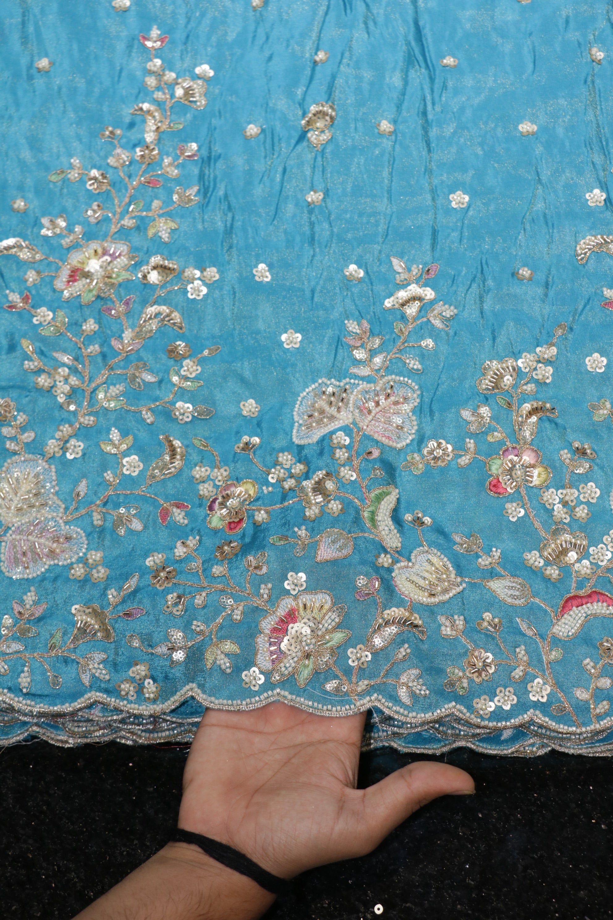 322-Color Set Pure Tissue Gold With Beads and Sequins Embroidery Work 58 Inch Width Daman