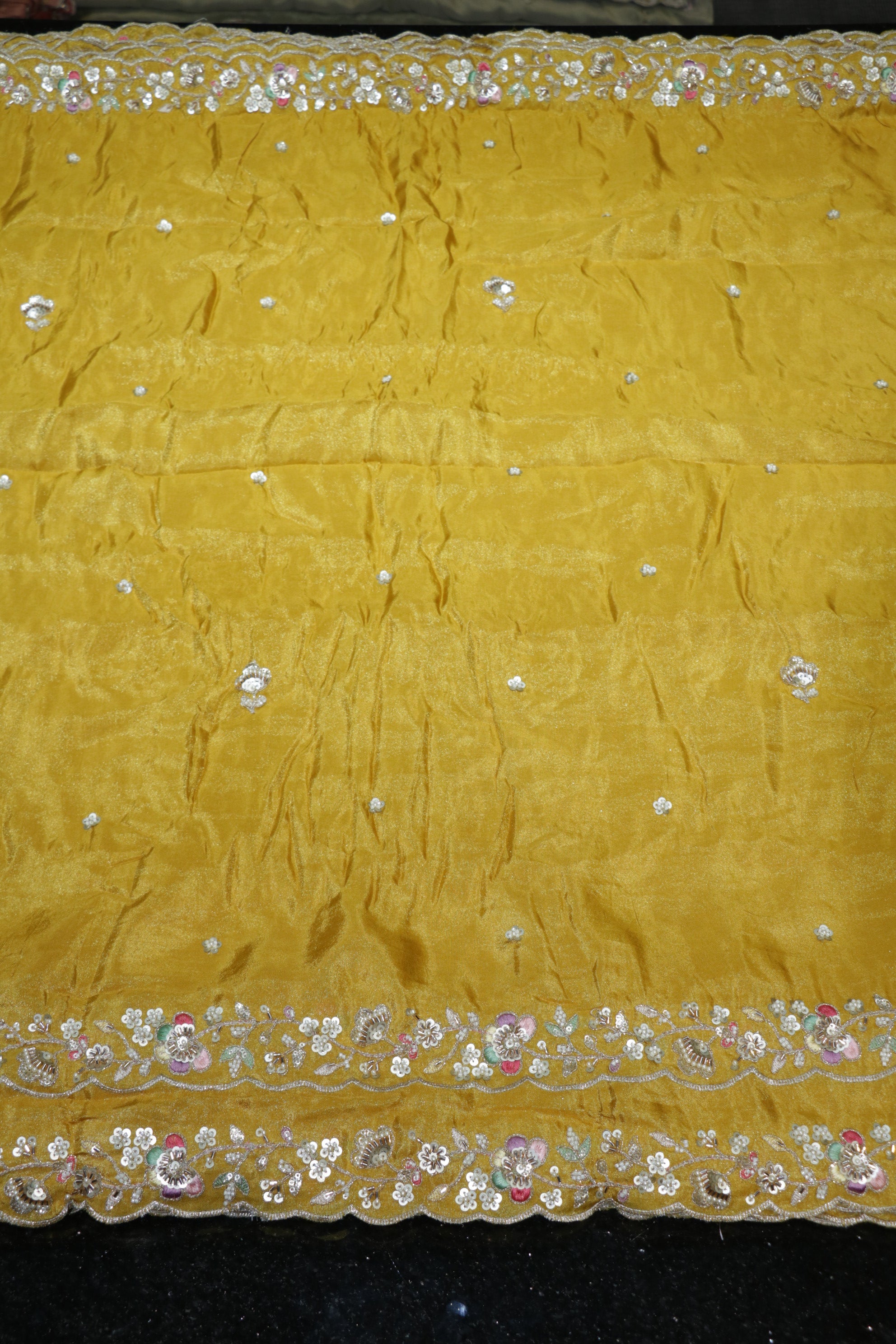 322-Color Set Pure Tissue Gold With Beads and Sequins Embroidery Work 44 Inch Width Dupatta