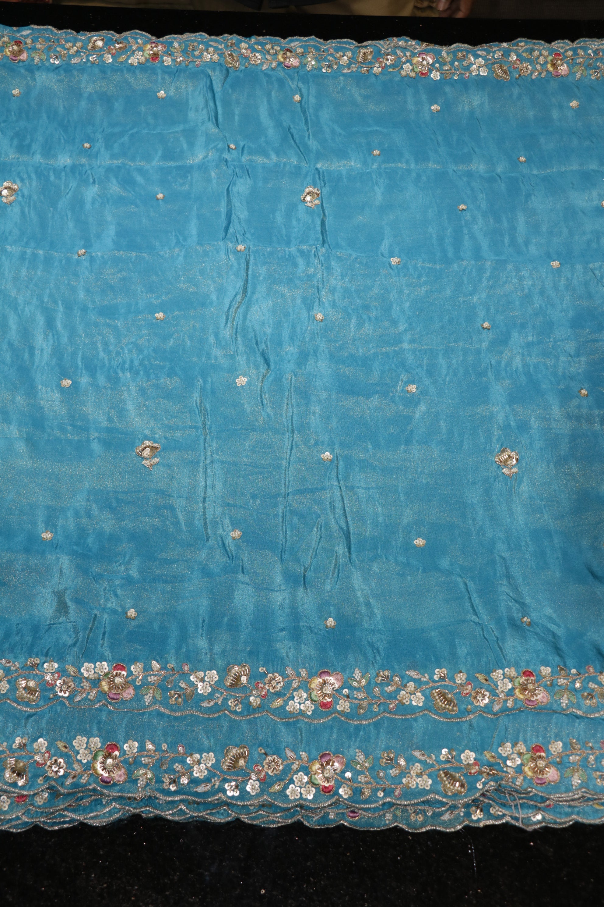 322-Color Set Pure Tissue Gold With Beads and Sequins Embroidery Work 44 Inch Width Dupatta