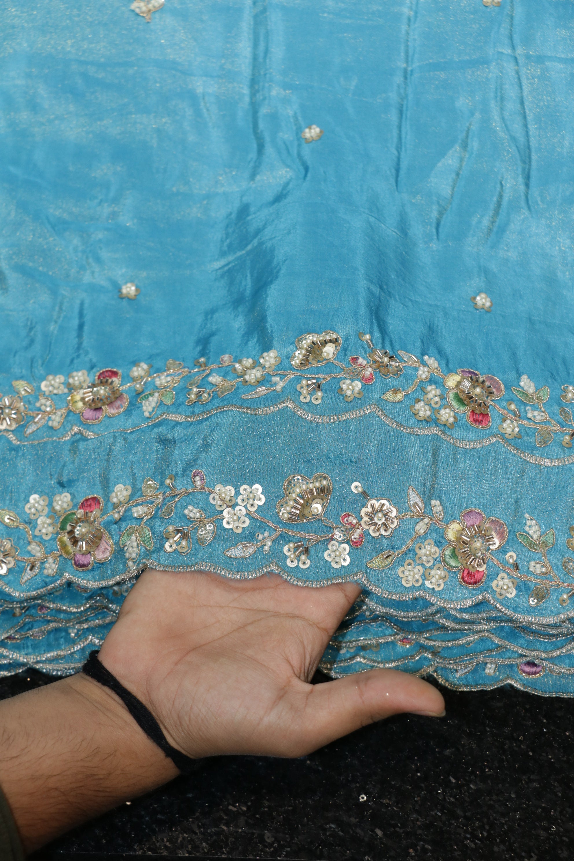 322-Color Set Pure Tissue Gold With Beads and Sequins Embroidery Work 44 Inch Width Dupatta