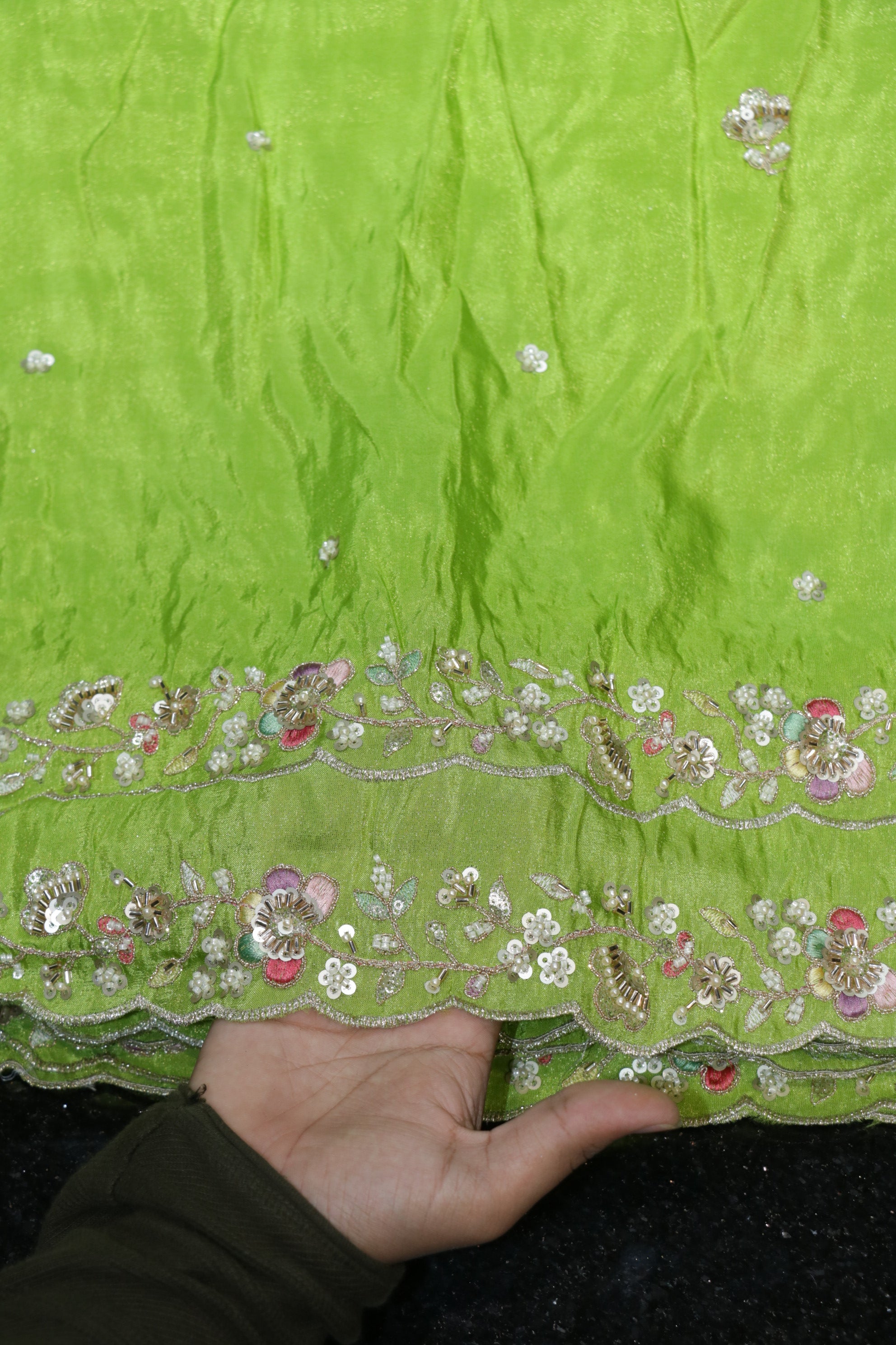 322-Color Set Pure Tissue Gold With Beads and Sequins Embroidery Work 44 Inch Width Dupatta