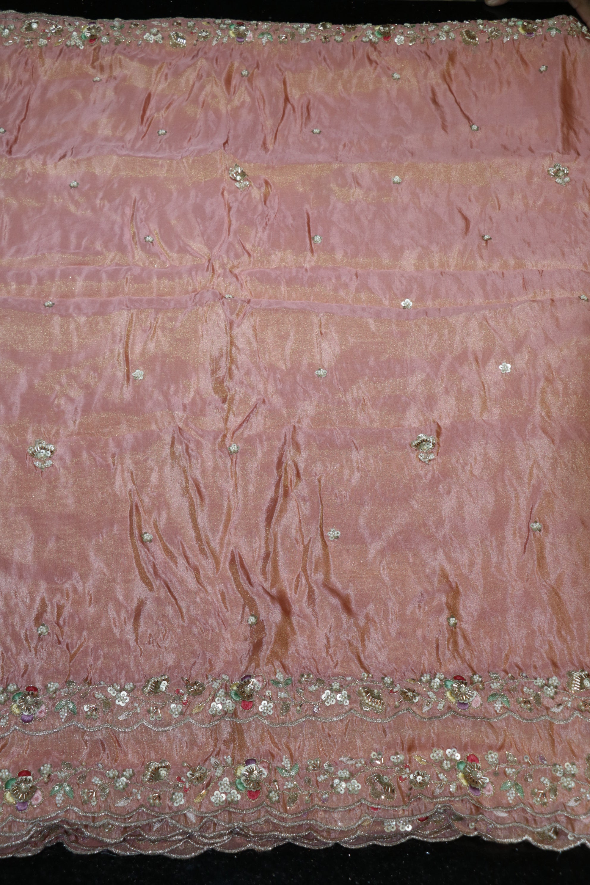 322-Color Set Pure Tissue Gold With Beads and Sequins Embroidery Work 44 Inch Width Dupatta