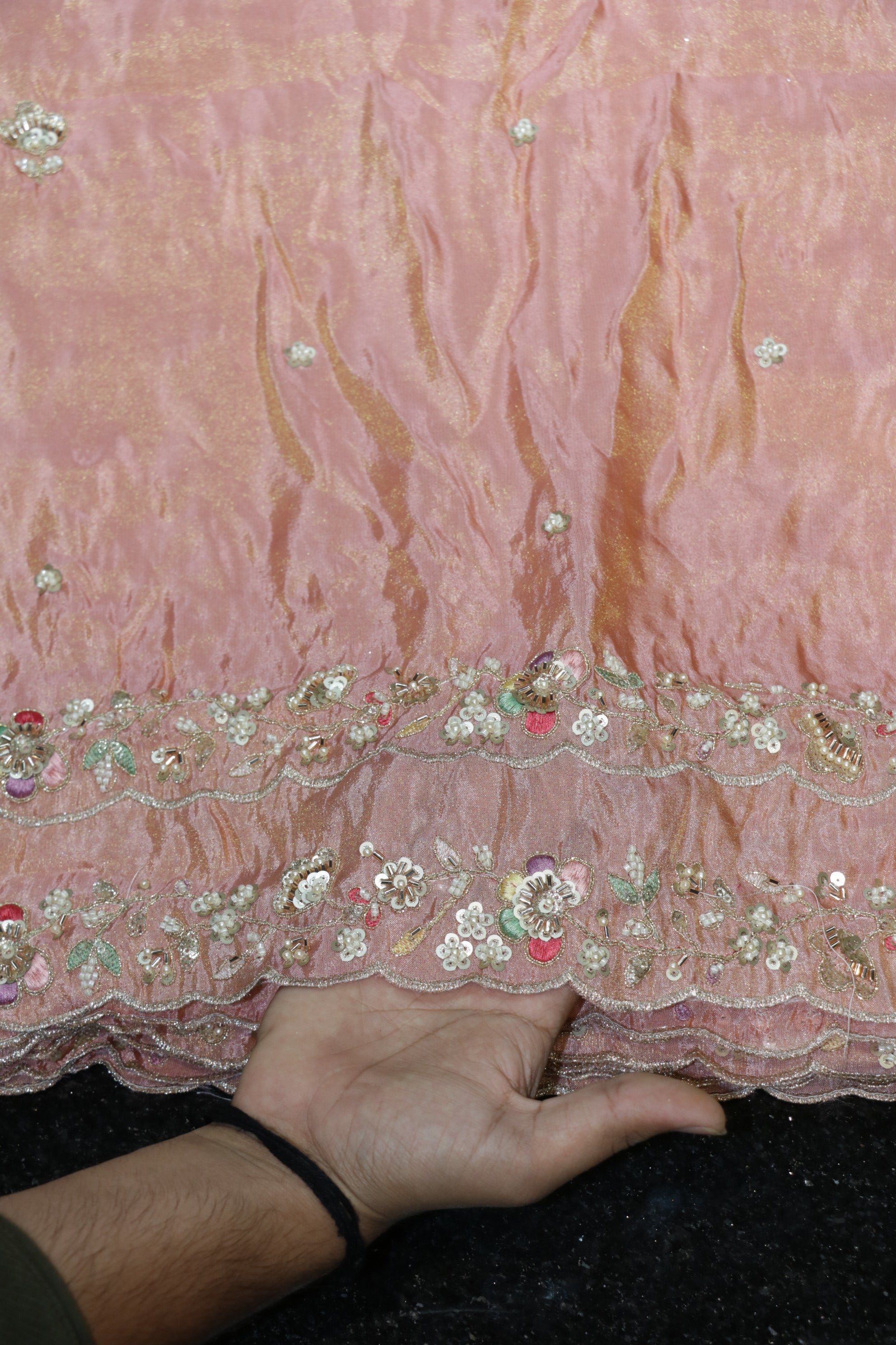 322-Color Set Pure Tissue Gold With Beads and Sequins Embroidery Work 44 Inch Width Dupatta