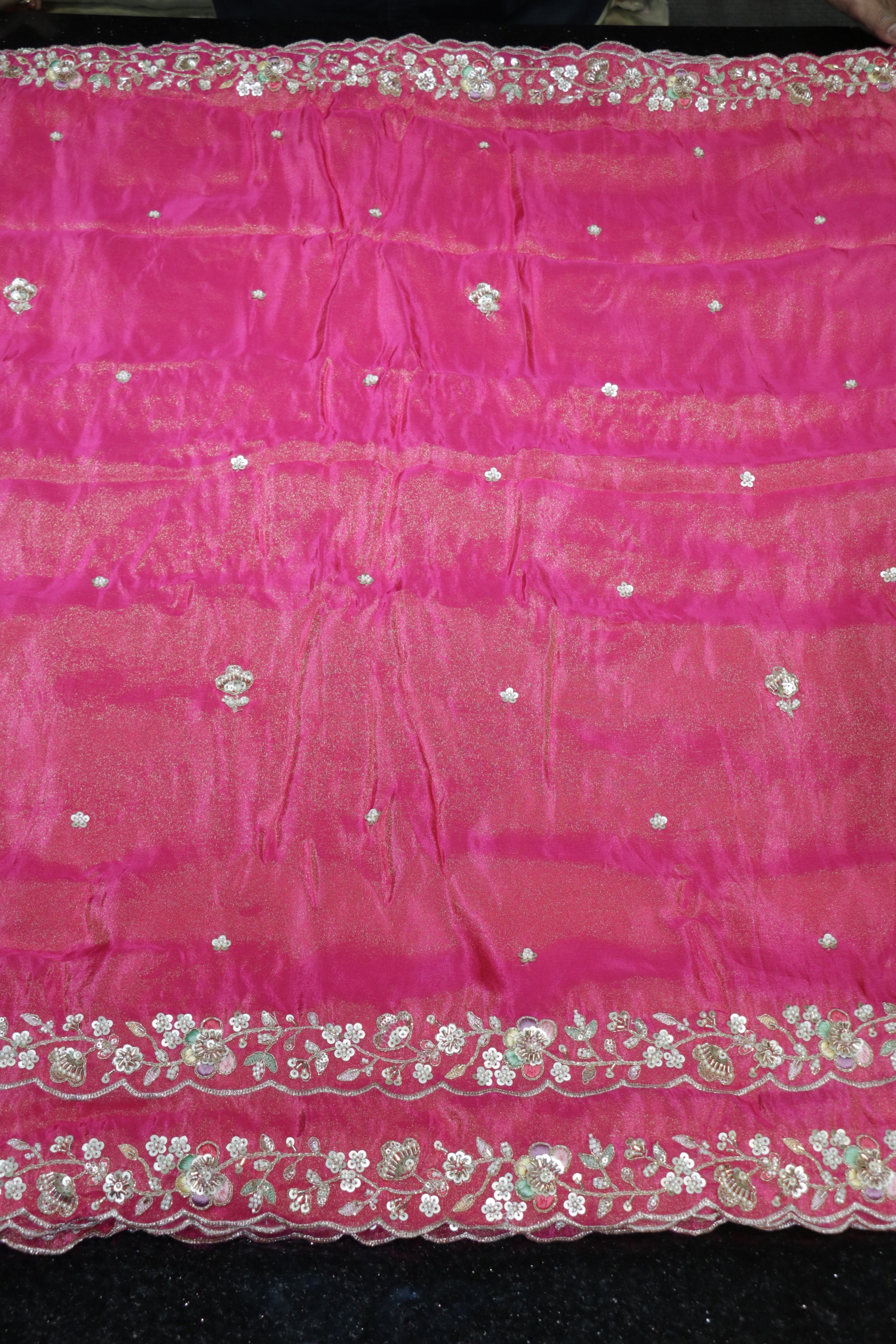 322-Color Set Pure Tissue Gold With Beads and Sequins Embroidery Work 44 Inch Width Dupatta