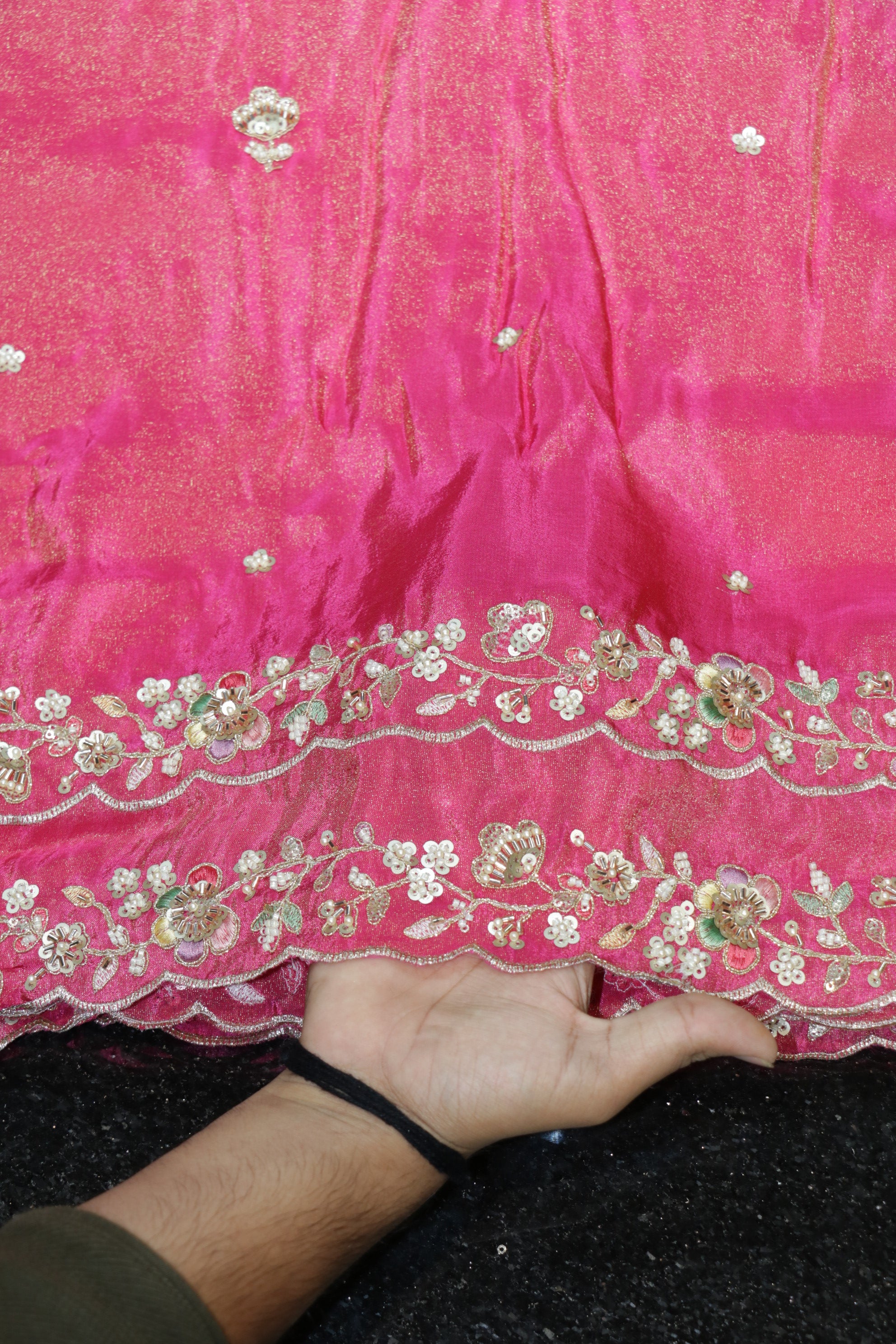 322-Color Set Pure Tissue Gold With Beads and Sequins Embroidery Work 44 Inch Width Dupatta