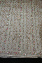 257-Dyable Pure Tissue Gold, Natural Crepe With Beads and Sequins Embroidery Work 44 Inch Width Daman/Allover
