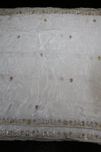 257-Dyable Pure Tissue Gold, Natural Crepe With Beads and Sequins Embroidery Work 44 Inch Width Dupatta