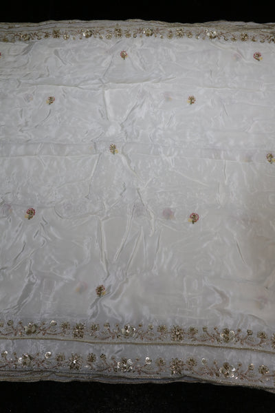 257-Dyable Pure Tissue Gold, Natural Crepe With Beads and Sequins Embroidery Work 44 Inch Width Dupatta