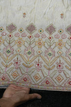 311-Dyable Pure Tissue Gold, Natural Crepe, Kanjivaram With Beads and Sequins Embroidery Work 58 Inch Width Daman