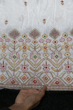 311-Dyable Pure Tissue Gold, Natural Crepe, Kanjivaram With Beads and Sequins Embroidery Work 58 Inch Width Daman